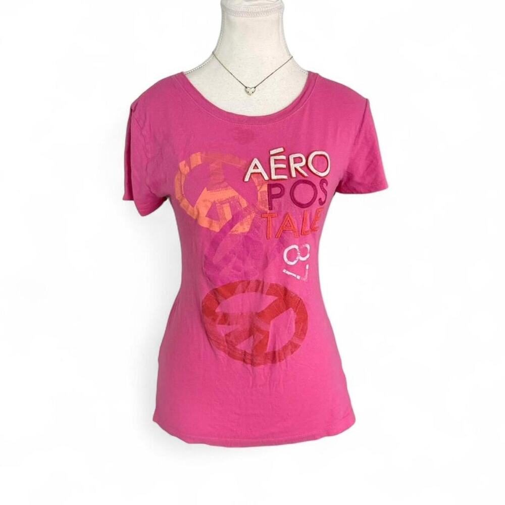 Aeropostale pink baby tee peace sign twee Y2K graphic tee Size L